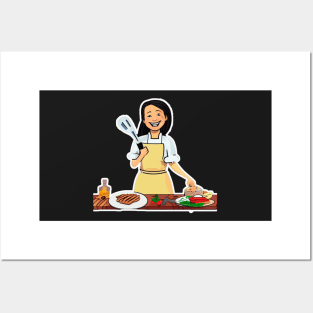 A cartoon of a chef smiling Posters and Art